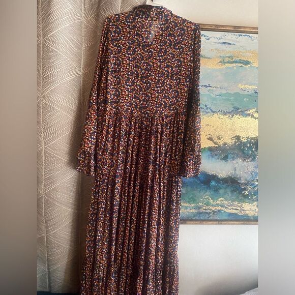 Free People Women’s Print Floral Boho Maxi Dress Multicolored Sz XS Long Sleeve - Picture 2 of 12